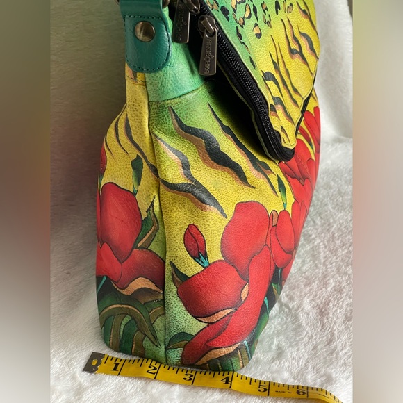 Anuschka hand-painted leather flap-over crossbody purse floral animal print - Picture 14 of 15